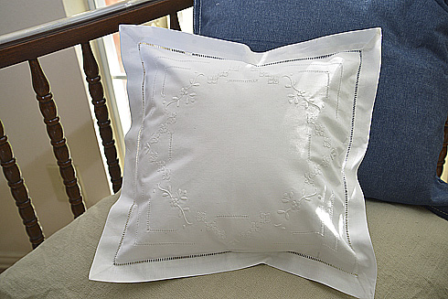 Triple Hemstitche & Embroidered Square Baby Pillow 12" #021